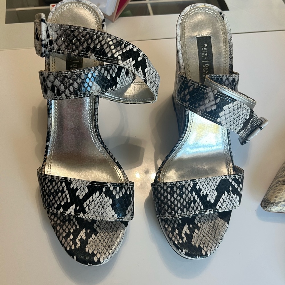 White House Black Market Black and White Snakeskin Heels